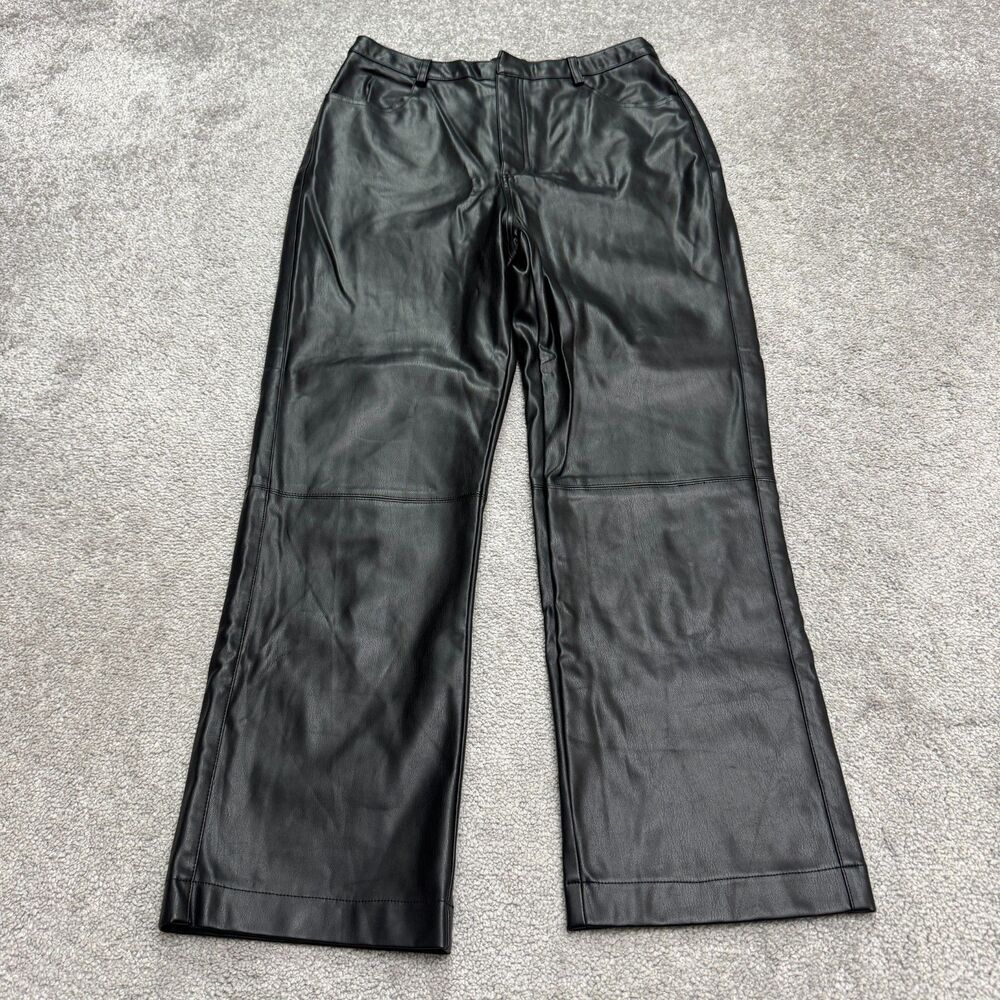 Lucy Paris Faux Leather Wide Leg Trouser Pants Womens Medium Black High Rise PU